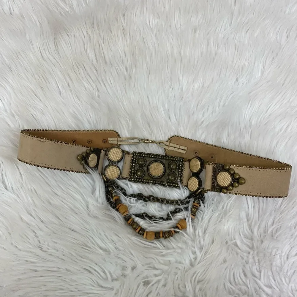 Streets Ahead Leather Rodeo Beige Beaded Concho Cowgirl Western Belt Women's M